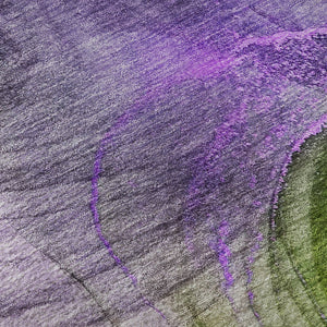 HomeRoots 8' Vibrant Purple, Green & Ivory Abstract Round Rug - Washable, UV Protected, Stain Resistant Design 647047