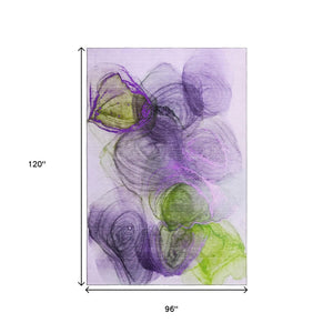 HomeRoots 8' X 10' Abstract Washable Area Rug in Purple, Green & Ivory - UV Protected, Stain Resistant Style 647048