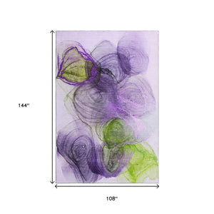 HomeRoots 9' X 12' Vibrant Purple, Green & Ivory Abstract Washable Area Rug with Stain Resistance & UV Protection 647049