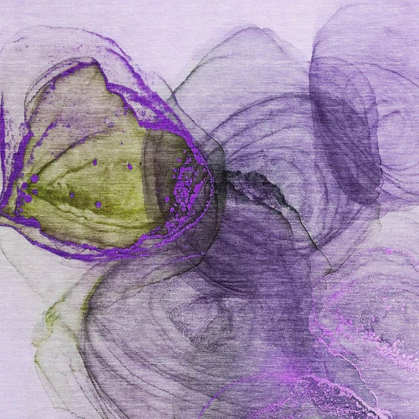 HomeRoots 9' X 12' Vibrant Purple, Green & Ivory Abstract Washable Area Rug with Stain Resistance & UV Protection 647049