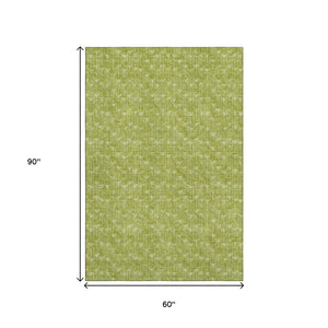 HomeRoots 5' X 8' Fern Green & Ivory Geometric Area Rug - Washable, UV Protected, Stain Resistant & Durable 647052