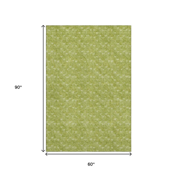 HomeRoots 5' X 8' Fern Green & Ivory Geometric Area Rug - Washable, UV Protected, Stain Resistant & Durable 647052