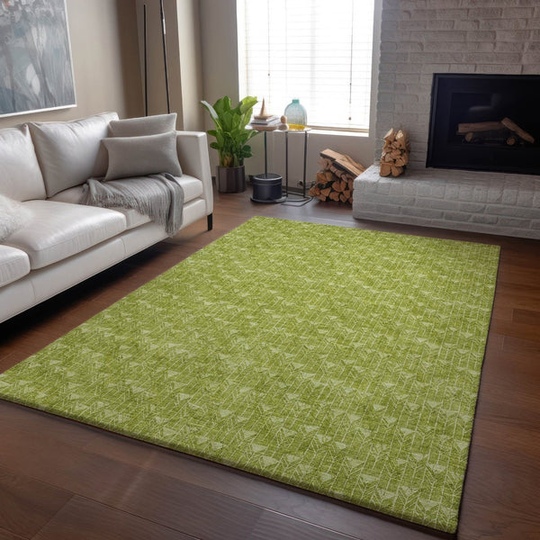 HomeRoots 5' X 8' Fern Green & Ivory Geometric Area Rug - Washable, UV Protected, Stain Resistant & Durable 647052