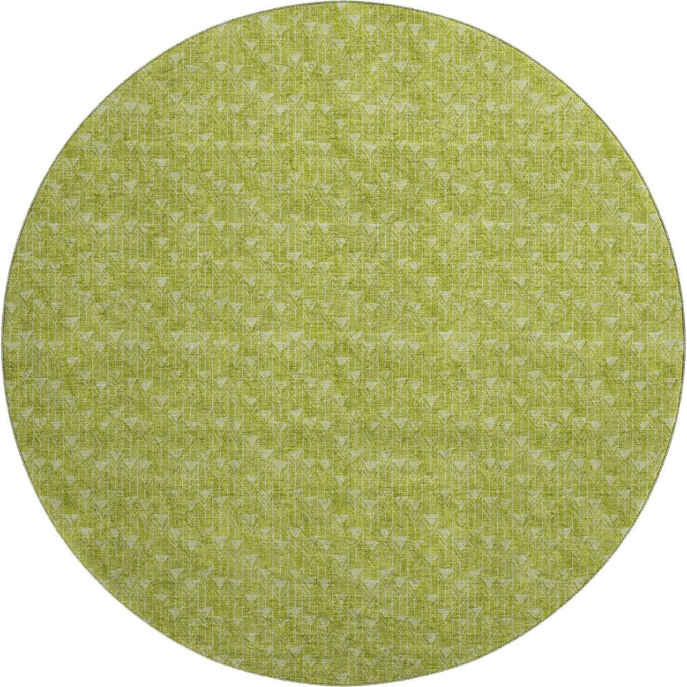 HomeRoots 8' Fern Green & Ivory Geometric Washable Round Rug – Durable, Stylish, UV-Protected for Any Space! 647053