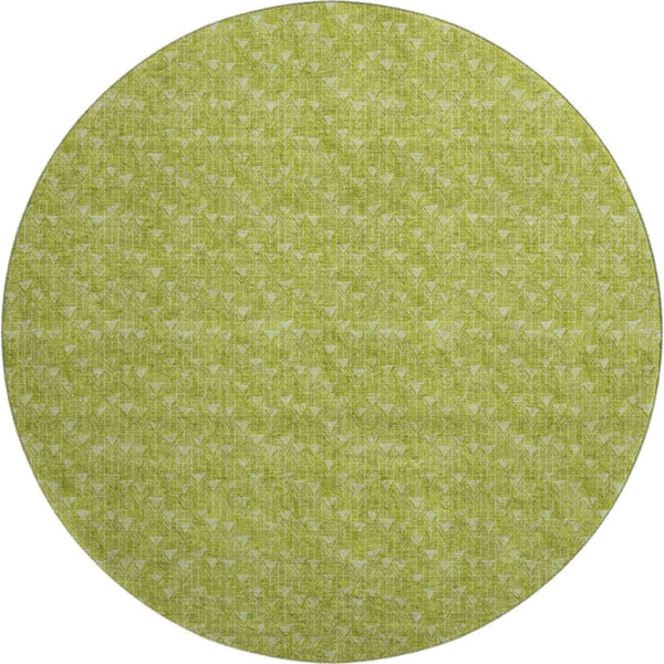 HomeRoots 8' Fern Green & Ivory Geometric Washable Round Rug – Durable, Stylish, UV-Protected for Any Space! 647053