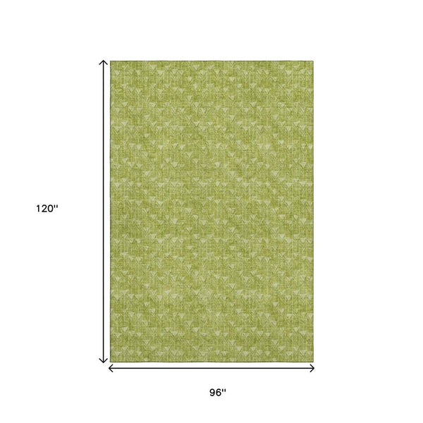 HomeRoots 8' X 10' Fern Green & Ivory Geometric Area Rug – Washable, UV-Protected, Durable, Stylish Flooring Solution 647054