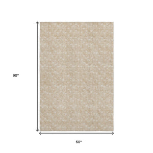 HomeRoots 5' X 8' Beige And Ivory Geometric Area Rug – Washable, UV Protected, Stylish & Durable for Any Space 647058