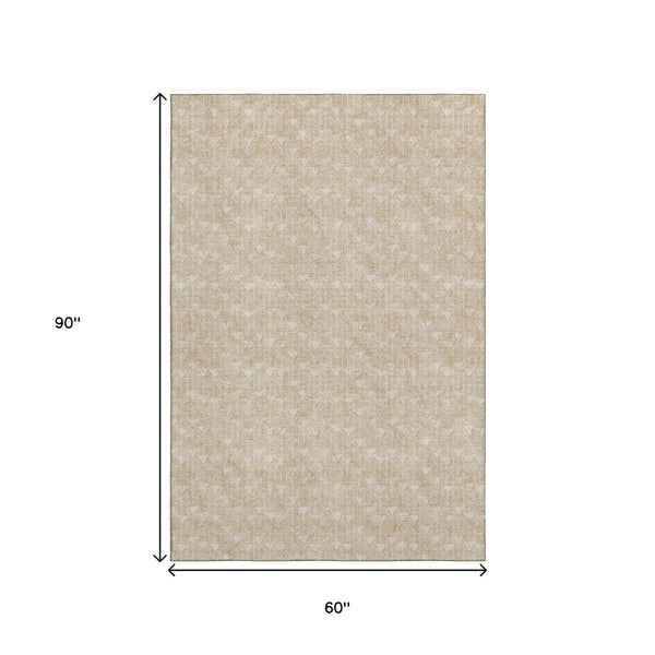 HomeRoots 5' X 8' Beige And Ivory Geometric Area Rug – Washable, UV Protected, Stylish & Durable for Any Space 647058