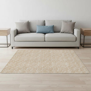 HomeRoots 5' X 8' Beige And Ivory Geometric Area Rug – Washable, UV Protected, Stylish & Durable for Any Space 647058