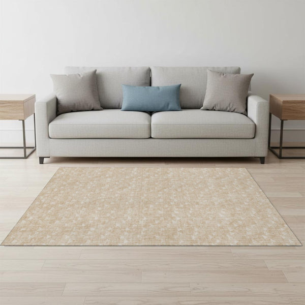 HomeRoots 5' X 8' Beige And Ivory Geometric Area Rug – Washable, UV Protected, Stylish & Durable for Any Space 647058