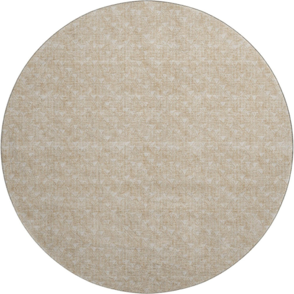 HomeRoots 8' Beige and Ivory Geometric Round Rug - Stylish, Washable, UV-Protected for Any Space, Pets & Kids! 647059