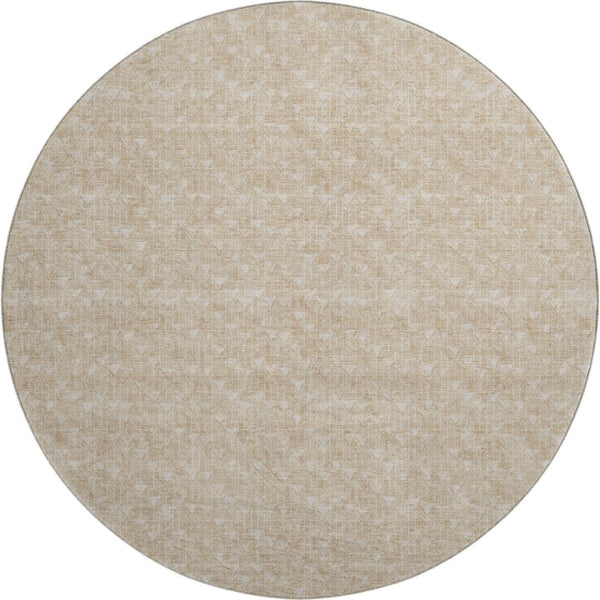 HomeRoots 8' Beige and Ivory Geometric Round Rug - Stylish, Washable, UV-Protected for Any Space, Pets & Kids! 647059