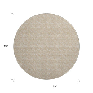 HomeRoots 8' Beige and Ivory Geometric Round Rug - Stylish, Washable, UV-Protected for Any Space, Pets & Kids! 647059