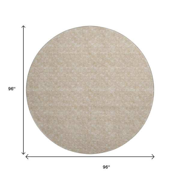 HomeRoots 8' Beige and Ivory Geometric Round Rug - Stylish, Washable, UV-Protected for Any Space, Pets & Kids! 647059