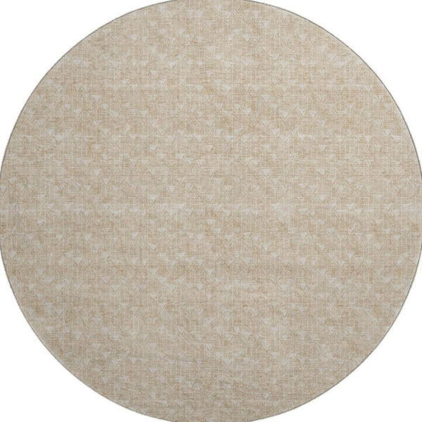 HomeRoots 8' Beige and Ivory Geometric Round Rug - Stylish, Washable, UV-Protected for Any Space, Pets & Kids! 647059