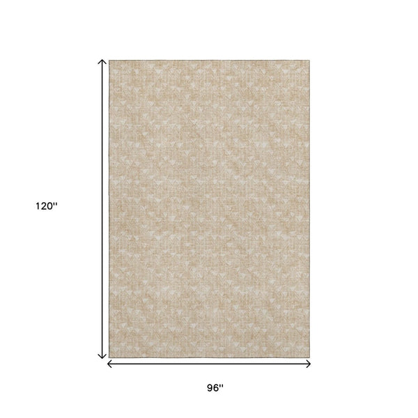 HomeRoots 8' X 10' Beige and Ivory Geometric Area Rug – Washable, UV Protected, Durable, and Stylish Design 647060