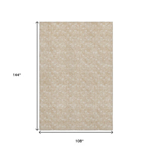 HomeRoots 9' X 12' Modern Beige & Ivory Geometric Washable Area Rug – Stain Resistant & UV Protected Design 647061