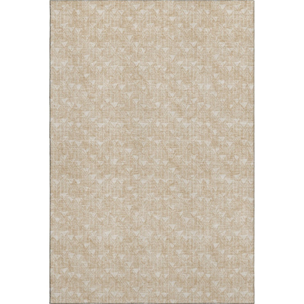 HomeRoots 9' X 12' Modern Beige & Ivory Geometric Washable Area Rug – Stain Resistant & UV Protected Design 647061
