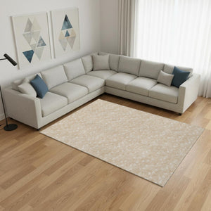 HomeRoots 10' Beige and Ivory Geometric Area Rug - Washable, UV Resistant, Perfect for High-Traffic Spaces! 647062