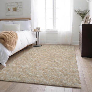 HomeRoots 10' Beige and Ivory Geometric Area Rug - Washable, UV Resistant, Perfect for High-Traffic Spaces! 647062