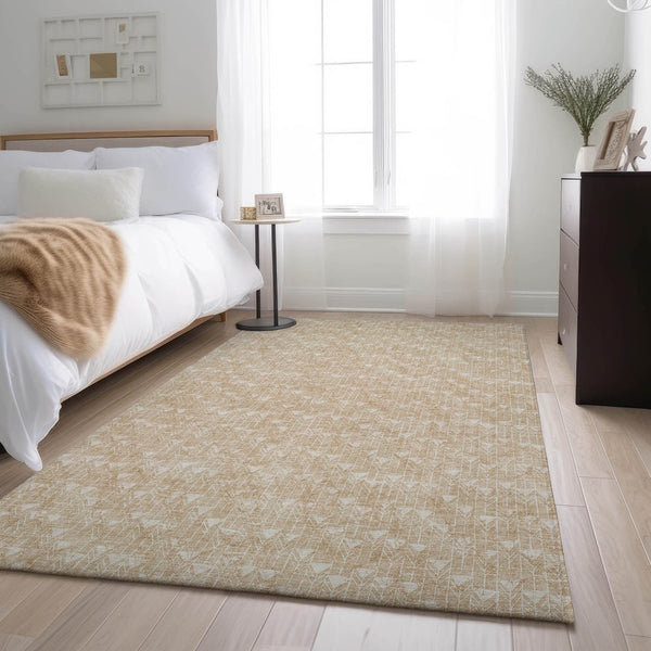 HomeRoots 10' Beige and Ivory Geometric Area Rug - Washable, UV Resistant, Perfect for High-Traffic Spaces! 647062
