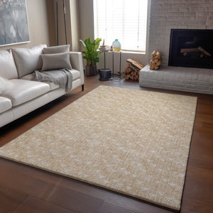 HomeRoots 10' Beige and Ivory Geometric Area Rug - Washable, UV Resistant, Perfect for High-Traffic Spaces! 647062