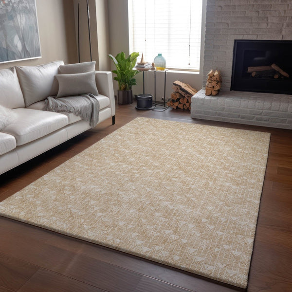 HomeRoots 10' Beige and Ivory Geometric Area Rug - Washable, UV Resistant, Perfect for High-Traffic Spaces! 647062