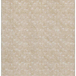 HomeRoots 10' Beige and Ivory Geometric Area Rug - Washable, UV Resistant, Perfect for High-Traffic Spaces! 647062