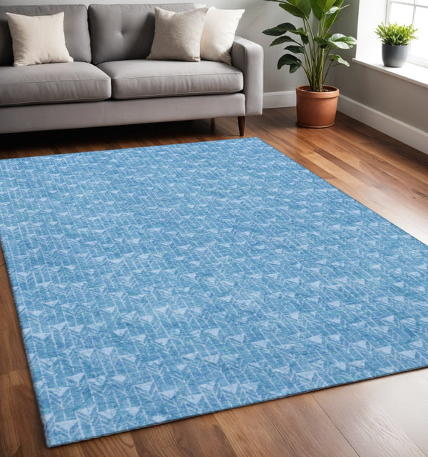HomeRoots 5' X 8' Blue and Ivory Geometric Area Rug – Washable, Stain Resistant, UV Protected for Easy Care! 647064