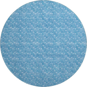 HomeRoots 8' Blue and Ivory Geometric Washable Round Rug - Durable, Stain-Resistant with UV Protection! 647065
