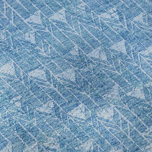 HomeRoots 8' Blue and Ivory Geometric Washable Round Rug - Durable, Stain-Resistant with UV Protection! 647065