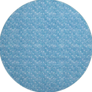HomeRoots 8' Blue and Ivory Geometric Washable Round Rug - Durable, Stain-Resistant with UV Protection! 647065