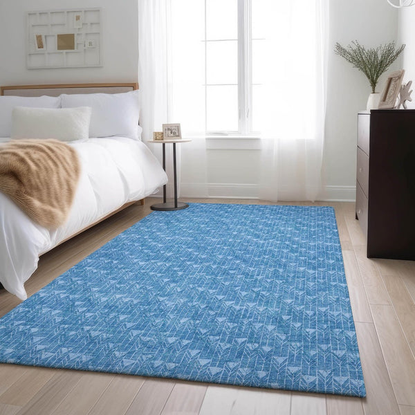 HomeRoots 8' X 10' Blue and Ivory Geometric Washable Area Rug – Stylish, Durable, UV-Protected for Every Room! 647066