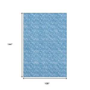 HomeRoots 9' X 12' Stylish Blue and Ivory Geometric Area Rug - Washable, UV Protected, and Durable for Homes 647067