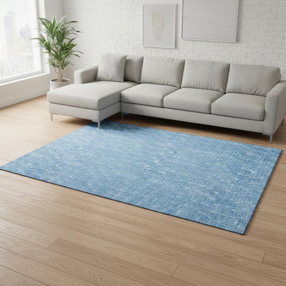 HomeRoots 9' X 12' Stylish Blue and Ivory Geometric Area Rug - Washable, UV Protected, and Durable for Homes 647067