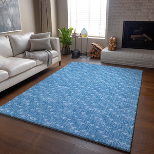 HomeRoots 9' X 12' Stylish Blue and Ivory Geometric Area Rug - Washable, UV Protected, and Durable for Homes 647067