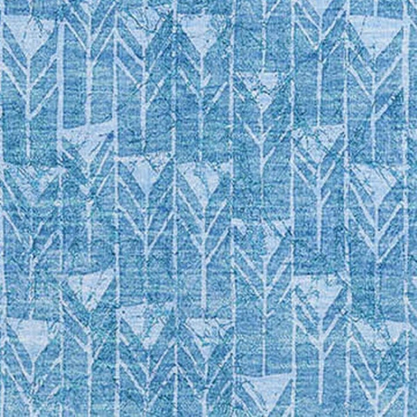 HomeRoots 10' Blue and Ivory Geometric Washable Area Rug - Stain-Resistant, UV Protected for Stylish Spaces 647068