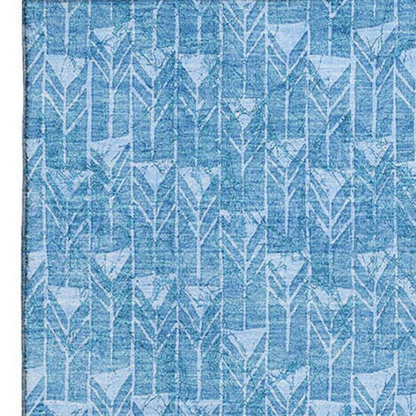 HomeRoots 10' Blue and Ivory Geometric Washable Area Rug - Stain-Resistant, UV Protected for Stylish Spaces 647068
