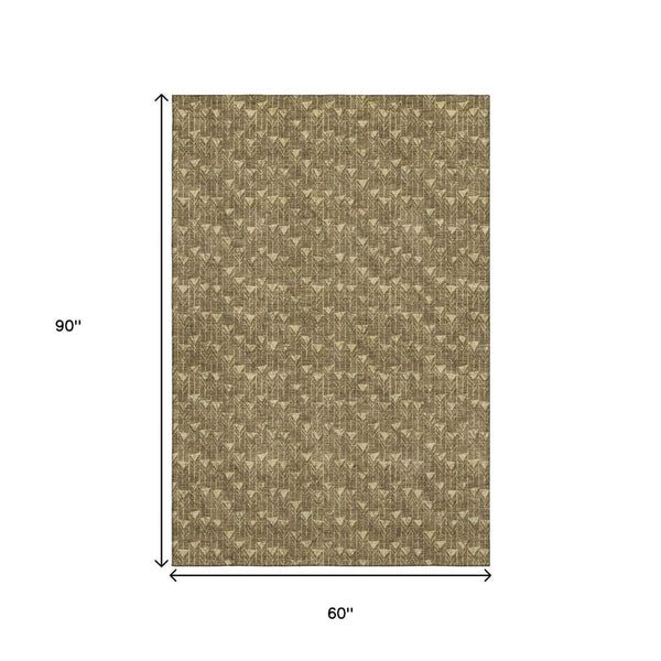 HomeRoots 5' Brown and Ivory Geometric Area Rug - Washable, UV Protected, Durable for Busy Homes & Stylish Decor 647070