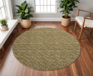 HomeRoots 8' Brown and Ivory Geometric Round Rug - Stylish, Washable, UV-Protected, Ideal for Busy Homes! 647071