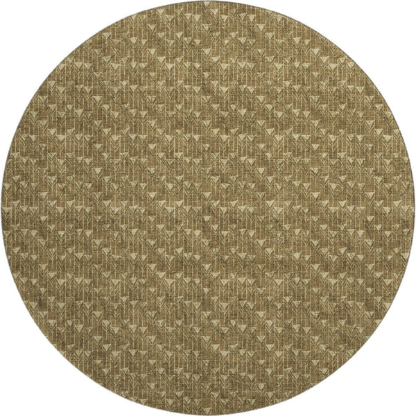 HomeRoots 8' Brown and Ivory Geometric Round Rug - Stylish, Washable, UV-Protected, Ideal for Busy Homes! 647071