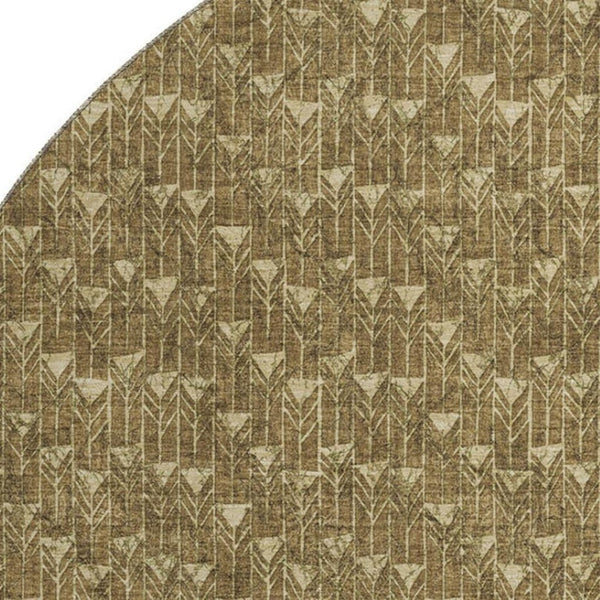 HomeRoots 8' Brown and Ivory Geometric Round Rug - Stylish, Washable, UV-Protected, Ideal for Busy Homes! 647071