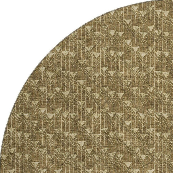 HomeRoots 8' Brown and Ivory Geometric Round Rug - Stylish, Washable, UV-Protected, Ideal for Busy Homes! 647071
