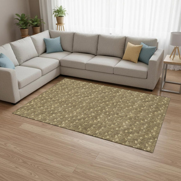 HomeRoots 8' X 10' Brown & Ivory Geometric Area Rug – Washable, UV-Protected, Durable & Stylish for Any Space 647072