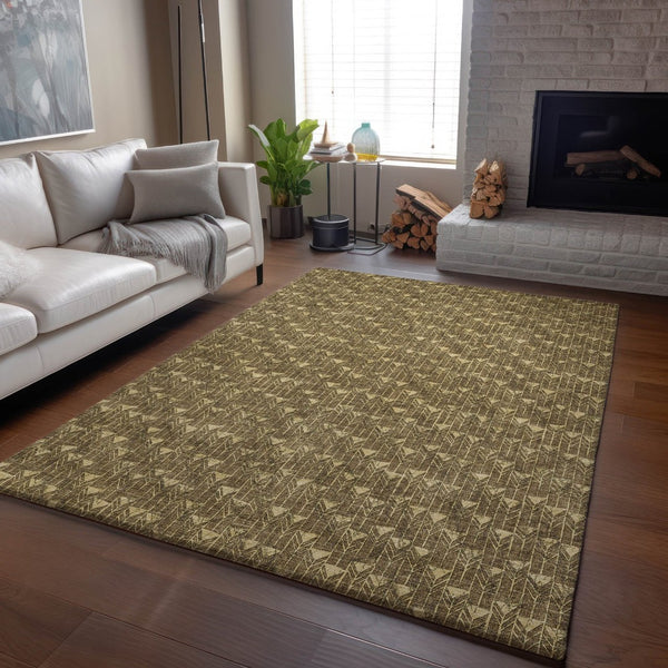 HomeRoots 8' X 10' Brown & Ivory Geometric Area Rug – Washable, UV-Protected, Durable & Stylish for Any Space 647072