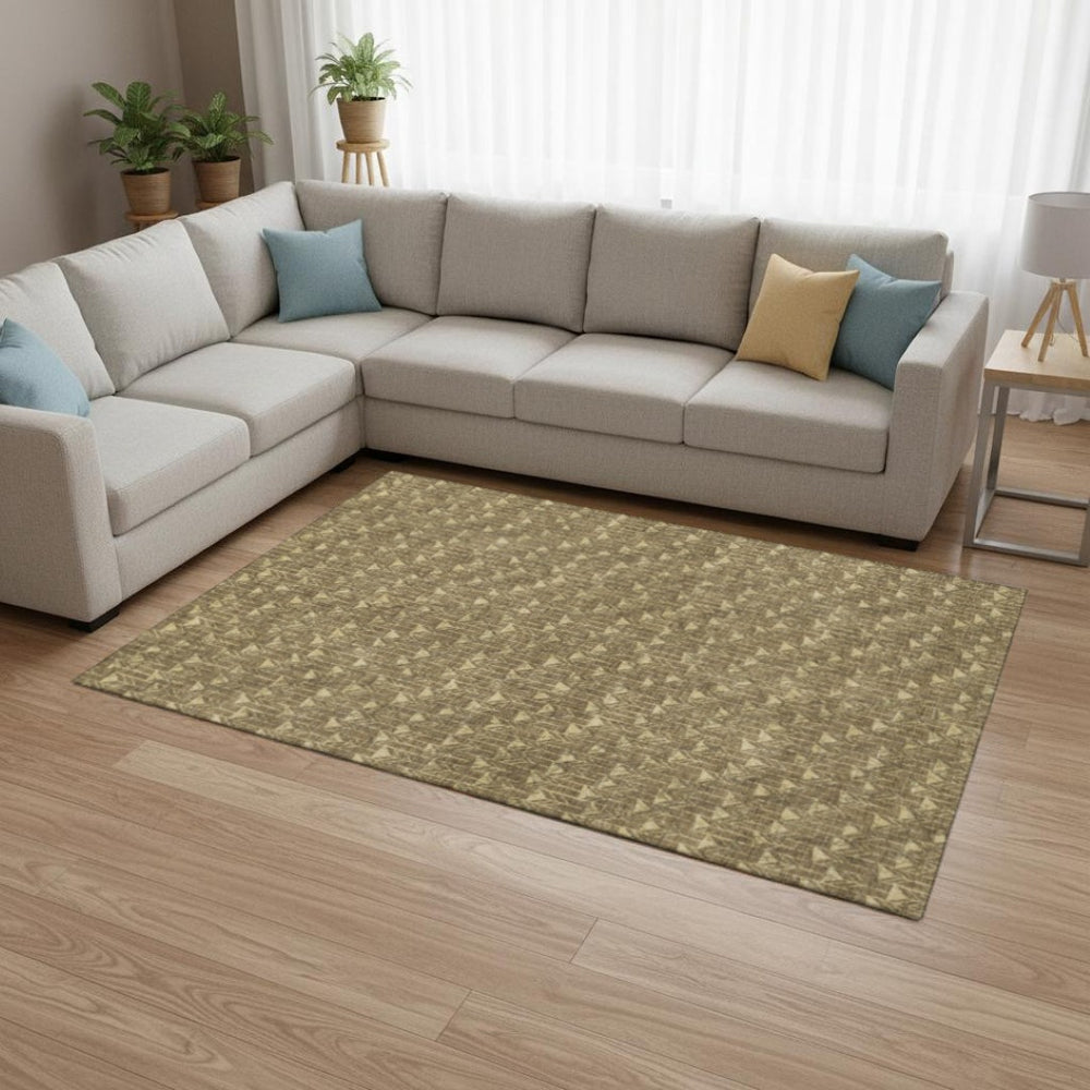 HomeRoots 9' X 12' Brown and Ivory Geometric Area Rug - Washable, UV-Protected, Stain-Resistant for High-Traffic Homes 647073