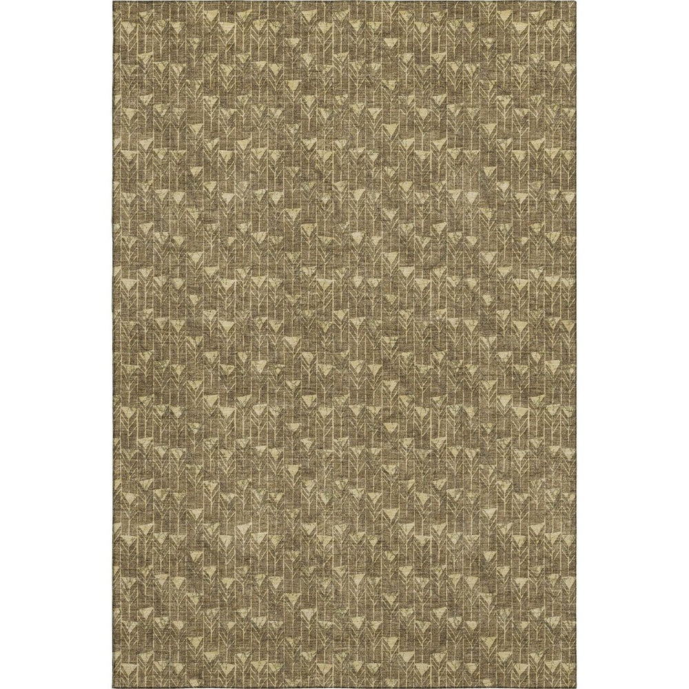HomeRoots 9' X 12' Brown and Ivory Geometric Area Rug - Washable, UV-Protected, Stain-Resistant for High-Traffic Homes 647073