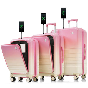 English Elm Luggage Hard Shell 3 Piece Set with Usb Port Spinner Wheels and Front Access Panel Pink N726P197969P