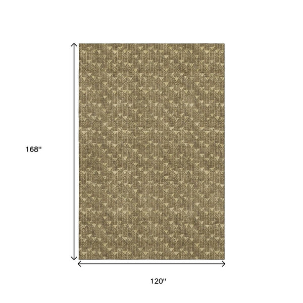 HomeRoots 10' X 14' Brown And Ivory Geometric Area Rug - Durable, Washable, UV-Protected for Active Homes 647074