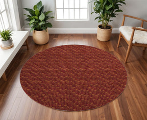 HomeRoots 8' Washable Burgundy and Brown Geometric Round Rug with UV Protection for High-Traffic Areas 647077